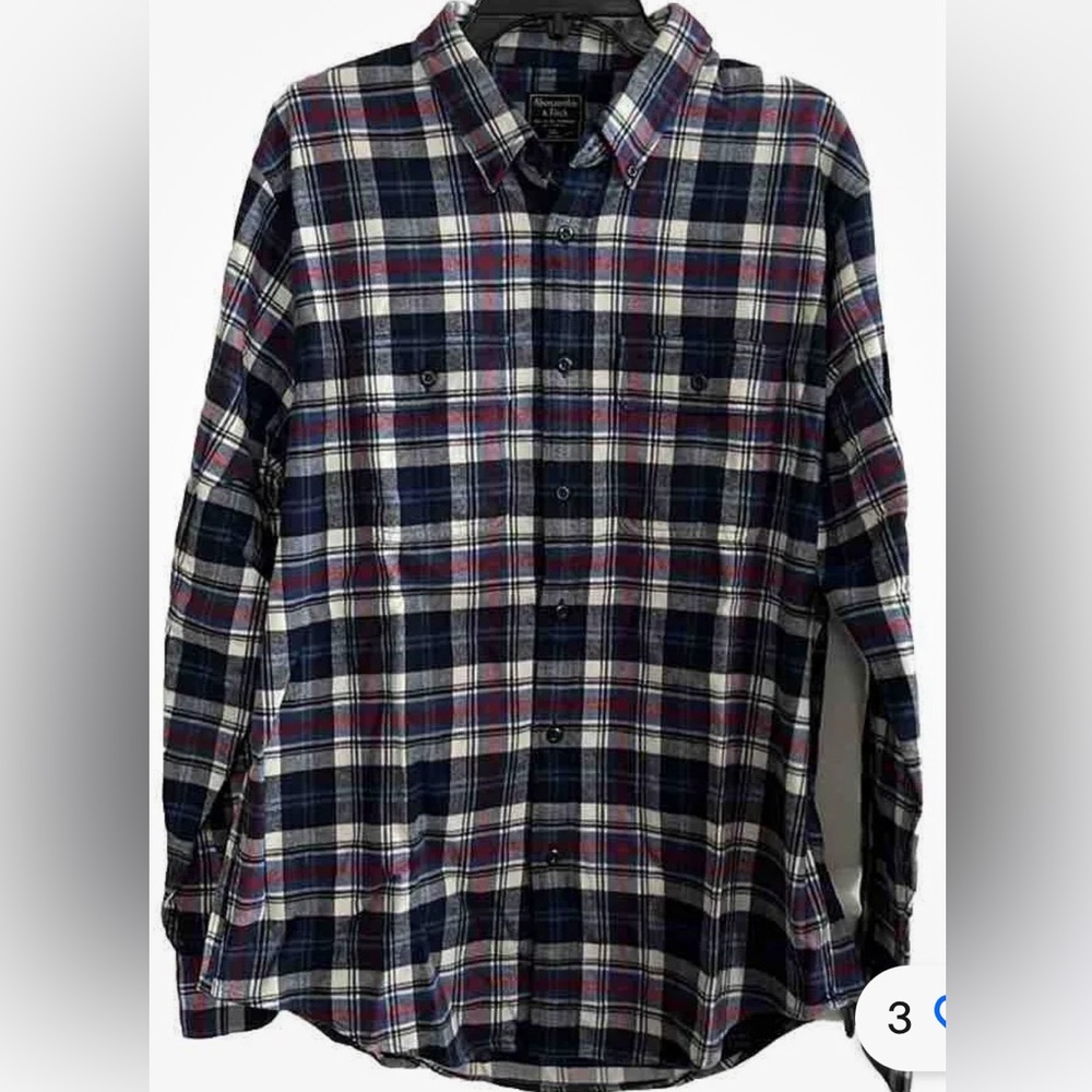 NWT Abercrombie Men’s Size XXL Plaid Flannel Button Down Shirt w/ Front Pockets